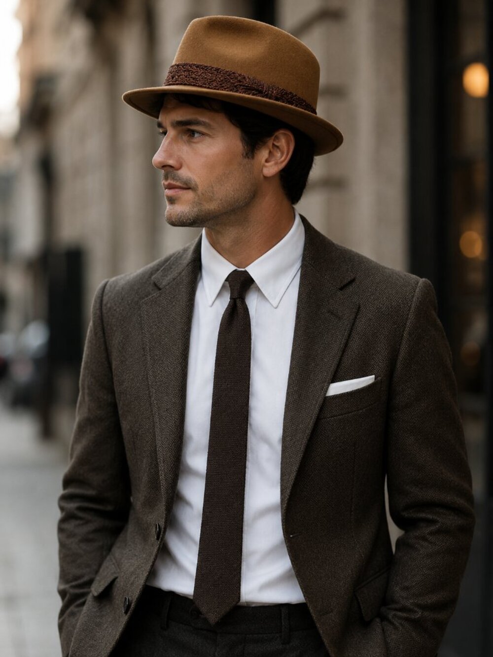 Stetson Tan Felt Fedora with White Satin Liner